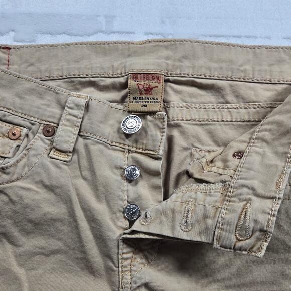 True Religion Jeans Cropped Tan Beige Women Size 29 (32x23) Lisa Flap Pockets - Picture 7 of 11